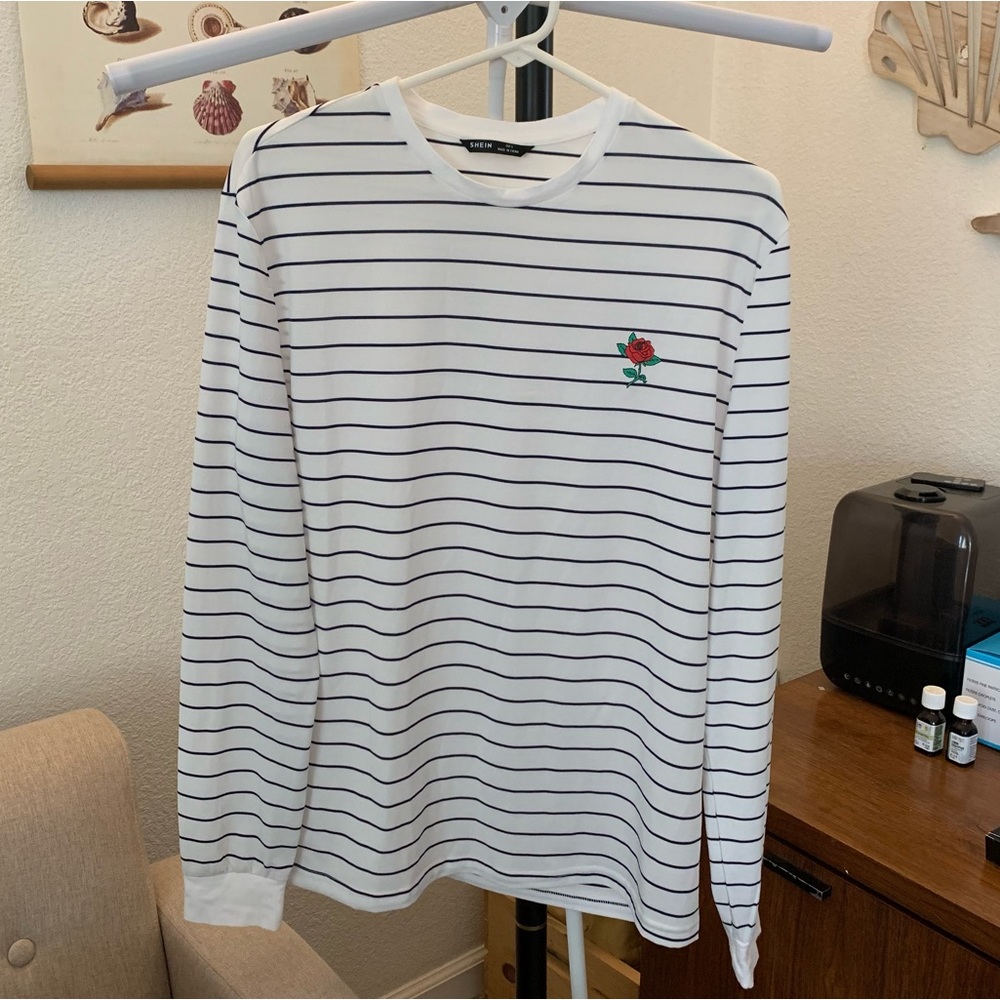 Shein long sleeve striped shirt with rose design